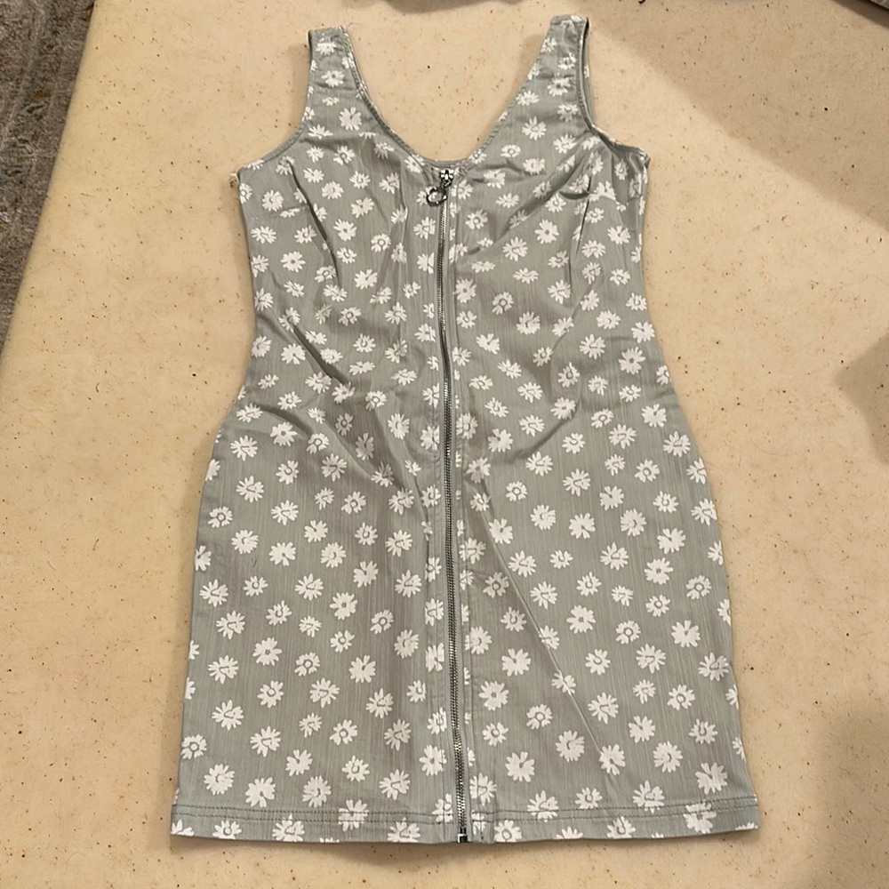 No Boundaries White and Light Green Sleeveless Bodycon Mini Dress